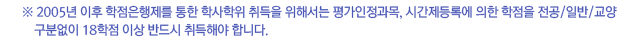 �� 2005�� ���� ������������ ���� �л����� ����� ���ؼ��� ����������, �ð�����Ͽ� ���� ������ ����/�Ϲ�/���� ���о��� 18���� �̻� �ݵ�� ����ؾ� �մϴ�.